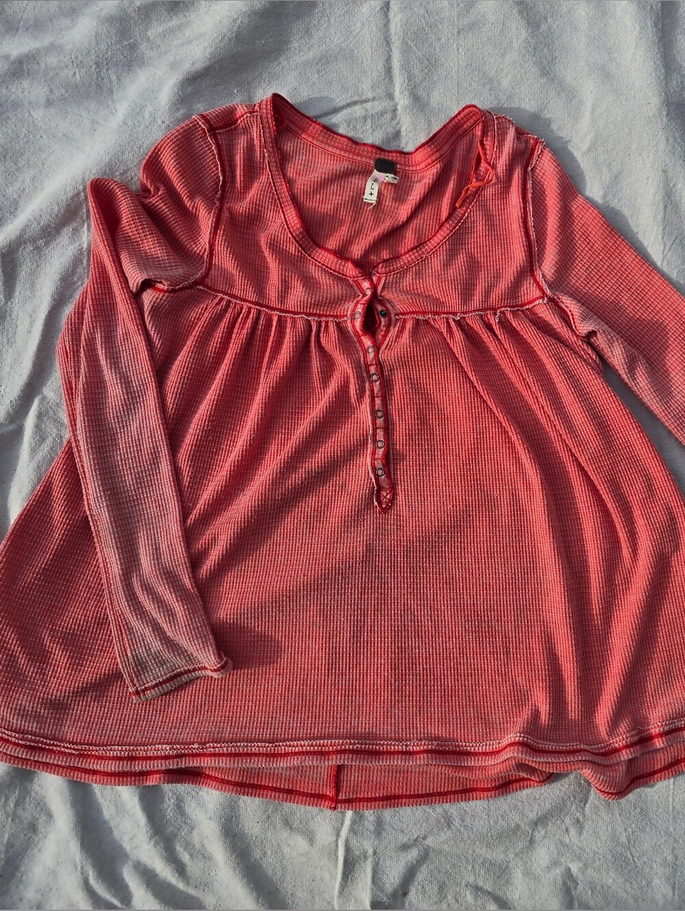 We The Free Coral Red Long-Sleeve Henley Top